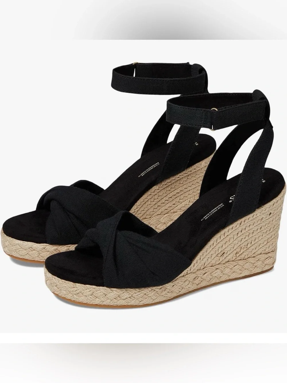 Toms Black Knotted Espadrille Wedge Sandals with Ankle Wrap